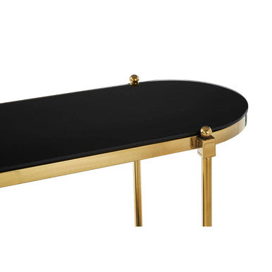 Gold Stainless Steel Frame 2-Tier Console Table with Double Black Tempered Glass Tiers | Arezzo