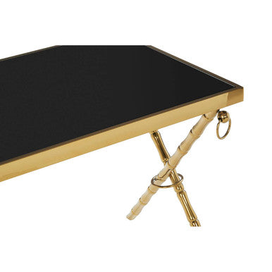 Set of 2 Gold Finish Stainless Steel Frame Nesting Tables with Black Glass Tops | Arezzo