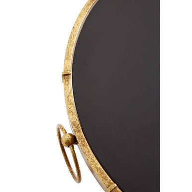 Black Tempered Glass Top Accent Table with Arabesque Quatrefoil Gold Metal Frame | Monroe
