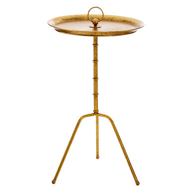 Distressed Gold Steel Accent Table with Bamboo Stand | Monroe