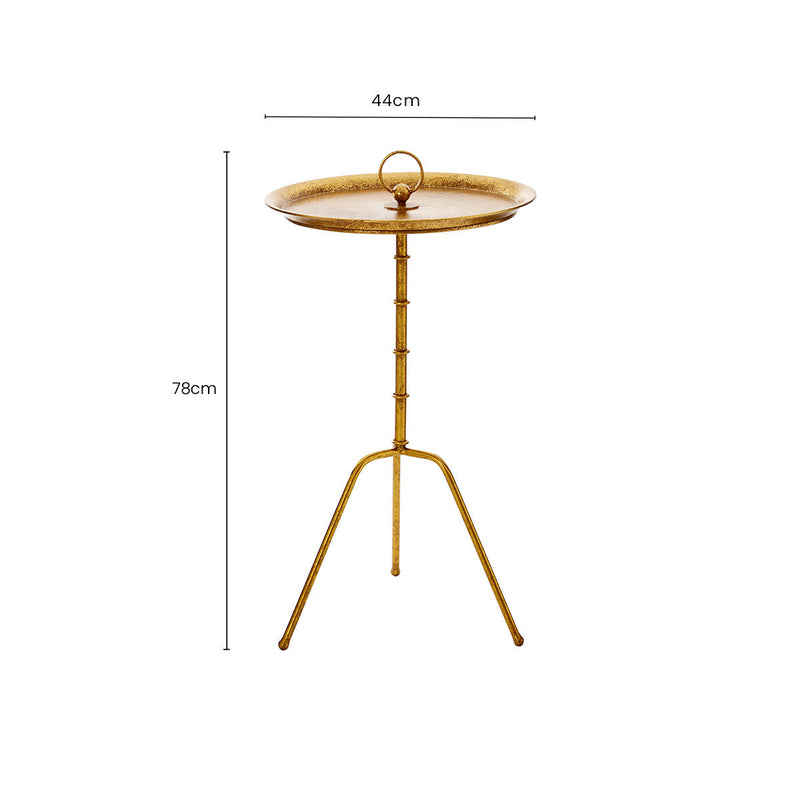 Distressed Gold Steel Accent Table with Bamboo Stand | Monroe