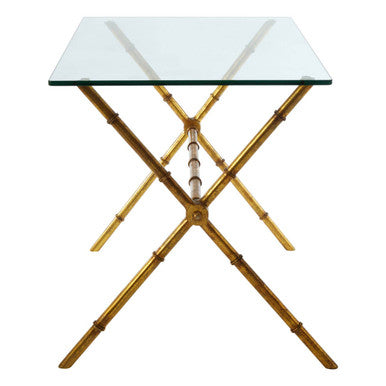 Gold Tempered Glass Console Table with Bamboo-Style Steel Frame, Monroe