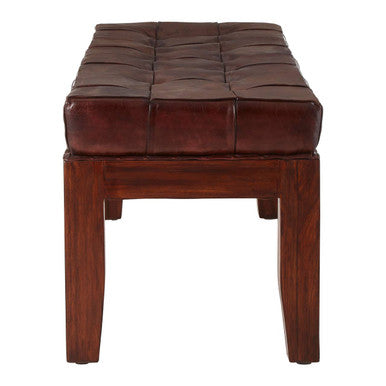 Antique Brown Leather Bench | Inca