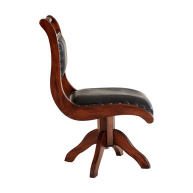 Black Leather and Teak Wood Swivel Chair | Inca