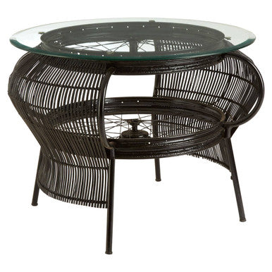 Clear Glass Top Table with Black Finish Bamboo and Iron Frame | Mantis