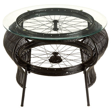 Clear Glass Top Table with Black Finish Bamboo and Iron Frame | Mantis
