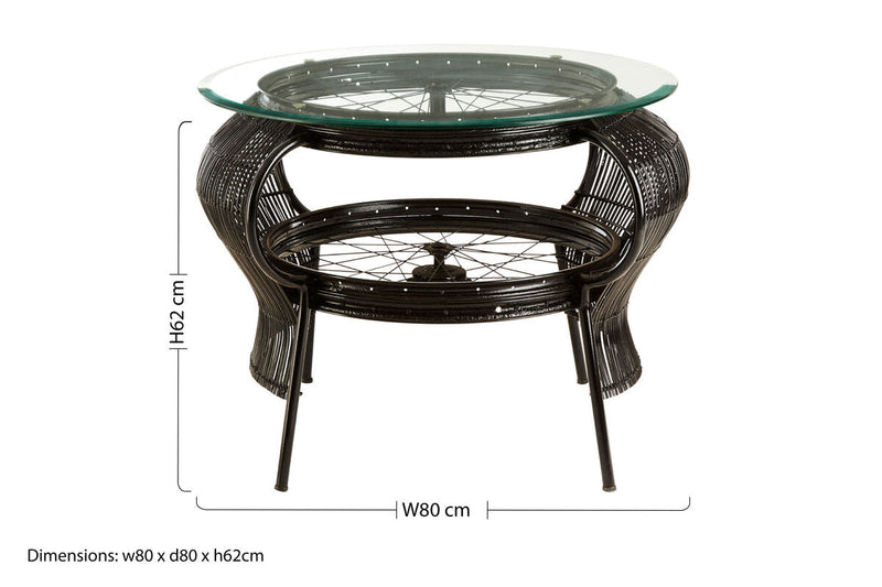 Clear Glass Top Table with Black Finish Bamboo and Iron Frame | Mantis