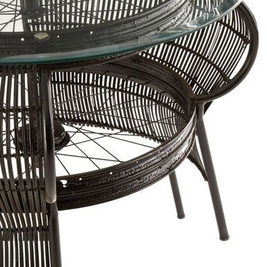 Clear Glass Top Table with Black Finish Bamboo and Iron Frame | Mantis