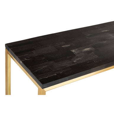 Dark Petrified Wood Top Console Table with Brass Finish Geometric Frame | Relic