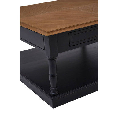 Black and Natural Wooden Coffee Table with 1 Slim Storage Drawer | Loire