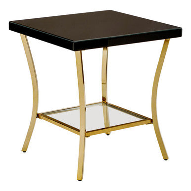 Black Mirror Glass Top and Wooden Side Table with Reflective Gold Curved Iron Legs | Kensington Townhouse