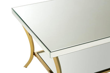 Silver Mirrored Top Coffee Table with Gold Metal Curved Legs | Kensington Townhouse