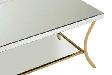 Silver Mirrored Top Coffee Table with Gold Metal Curved Legs | Kensington Townhouse