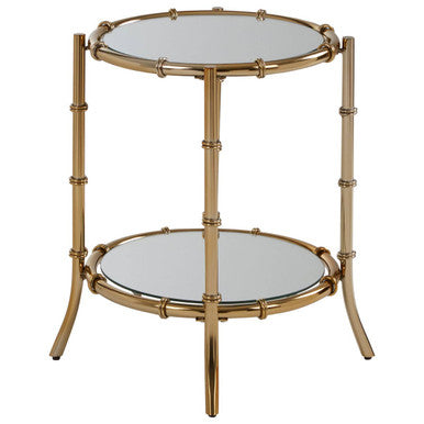Clear Mirrored Top Side Table with Ring Clasp Detail and Gold Finish Iron Base | Kensington Townhouse