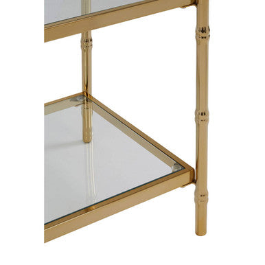 Clear Mirrored Two-Tier Square Side Table with Gold Finish Iron Frame, Kensington Townhouse