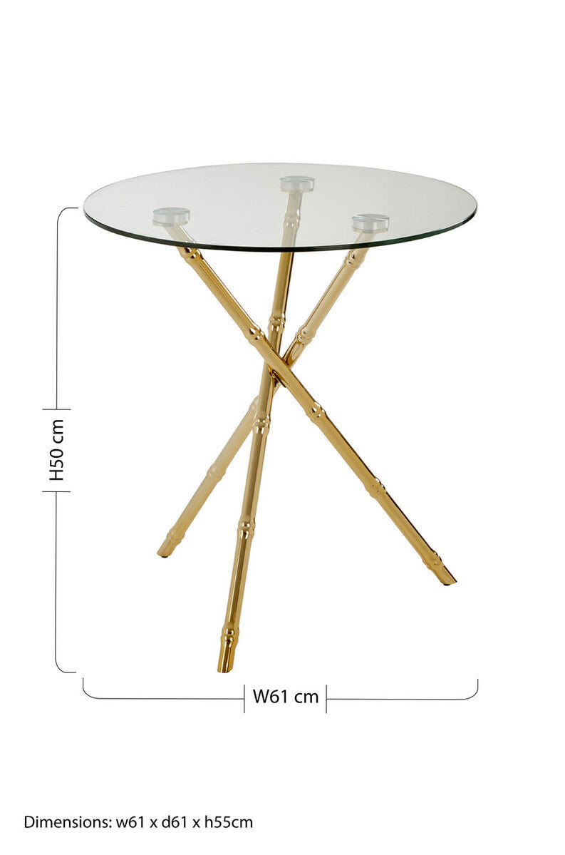 Clear Glass Top Side Table with Gold Bamboo Style Legs | Kensington Townhouse