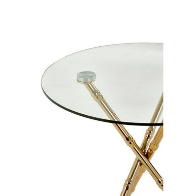 Clear Glass Top Side Table with Gold Bamboo Style Legs | Kensington Townhouse