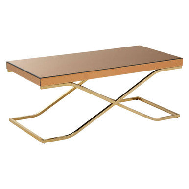 Light Brown Glass Top Coffee Table with Gold Finish Iron Frame | Kensington Townhouse