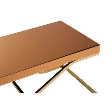 Light Brown Glass Top Coffee Table with Gold Finish Iron Frame | Kensington Townhouse