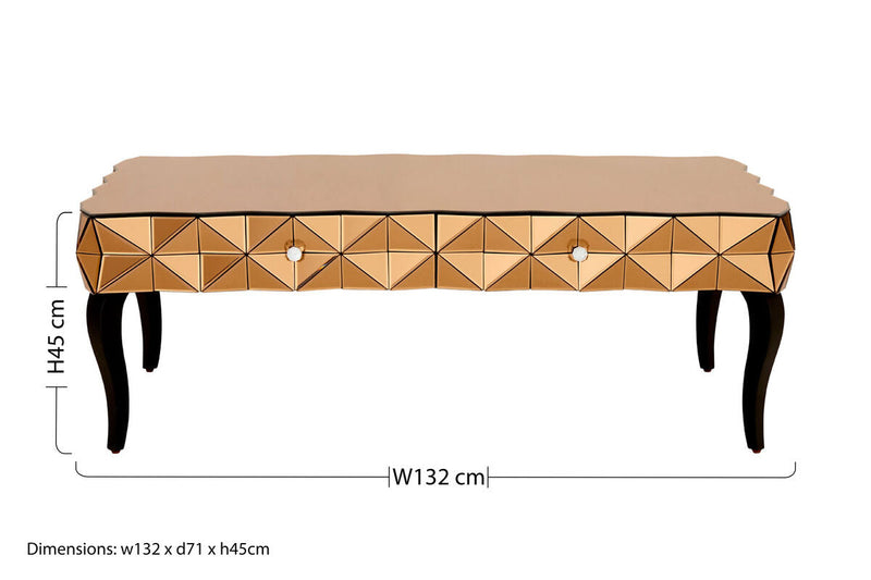 Geometric Coffee Table with 3D Glass Detail with Black and Copper Finish | Soho