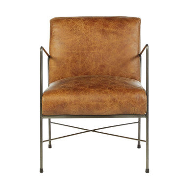 Light Brown Genuine Leather and Iron Lounge Chair | Hoxton