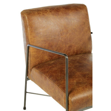 Light Brown Genuine Leather and Iron Lounge Chair | Hoxton