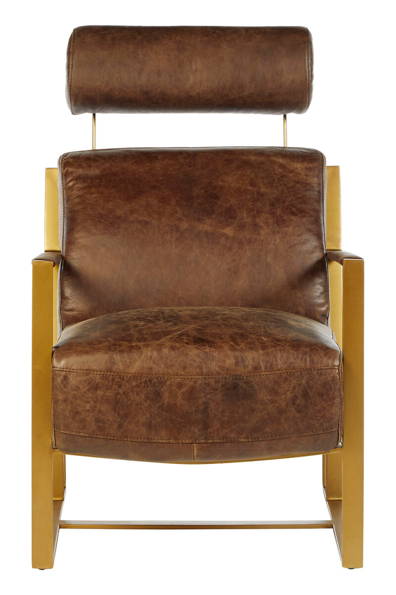 Brown Leather Lounge Chair with Rose Gold Iron Frame | Hoxton