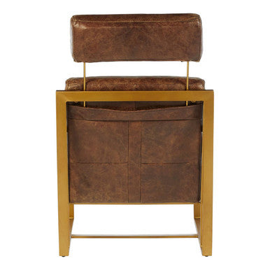 Brown Leather Lounge Chair with Rose Gold Iron Frame | Hoxton