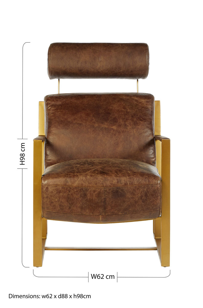 Brown Leather Lounge Chair with Rose Gold Iron Frame | Hoxton