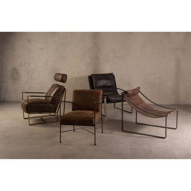 Brown Leather Lounge Chair with Rose Gold Iron Frame | Hoxton