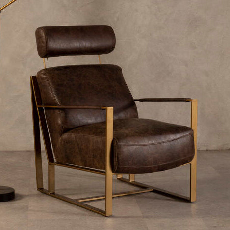 Brown Leather Lounge Chair with Rose Gold Iron Frame | Hoxton