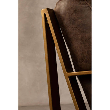 Brown Leather Lounge Chair with Rose Gold Iron Frame | Hoxton