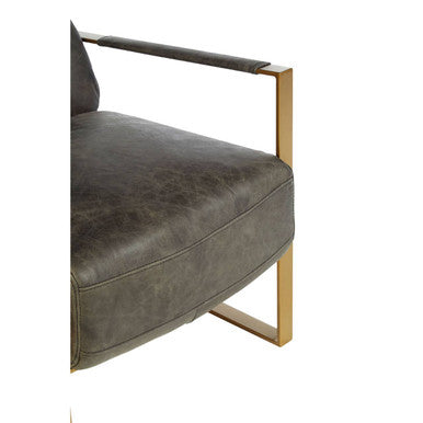 Grey Leather Lounge Chair with Rose Gold Finish Frame | Hoxton