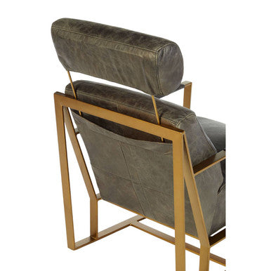 Grey Leather Lounge Chair with Rose Gold Finish Frame | Hoxton