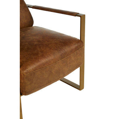 Light Brown Leather Lounge Chair with Iron Frame | Hoxton