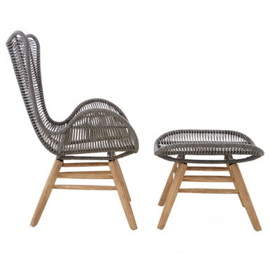 Grey Rope Lounge Chair and Footstool | Sisal