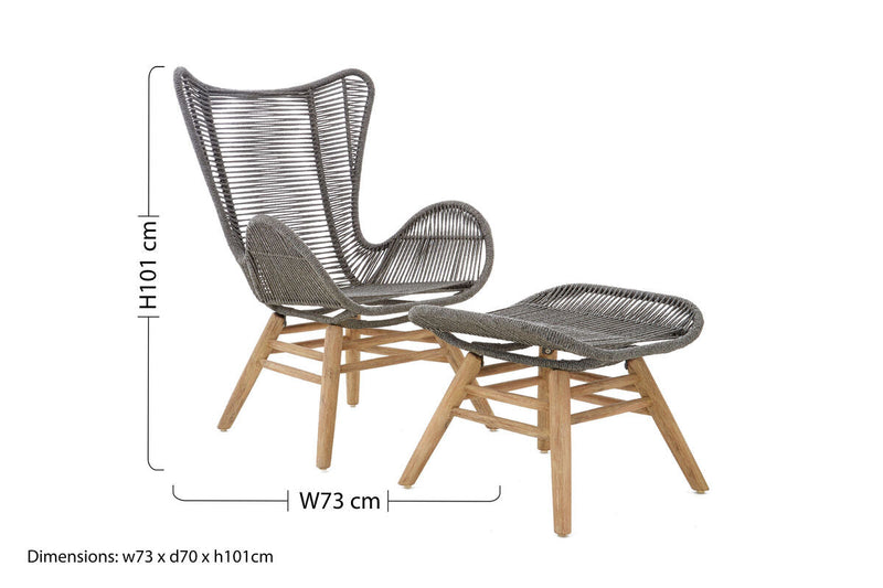 Grey Rope Lounge Chair and Footstool | Sisal