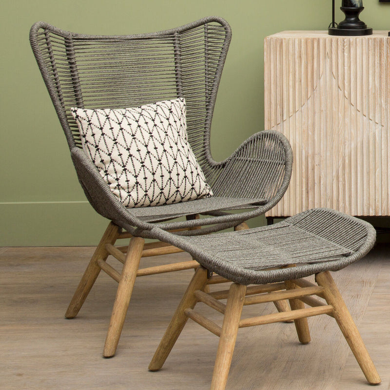 Grey Rope Lounge Chair and Footstool | Sisal