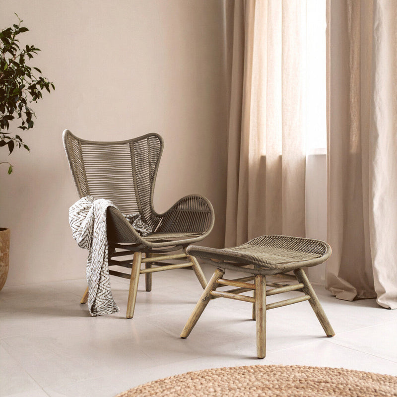 Latte Rope Lounge Chair and Footstool | Sisal