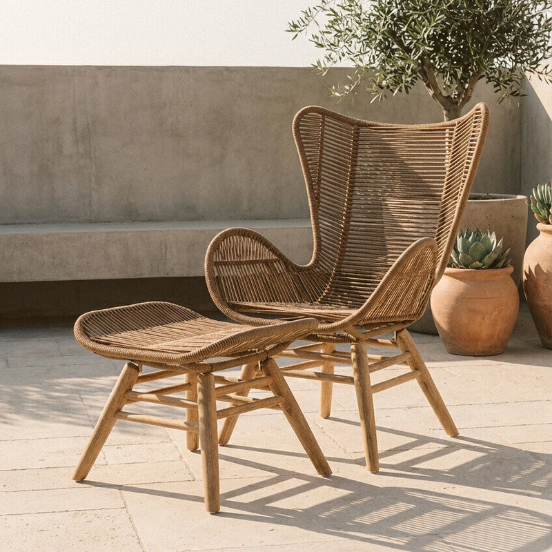 Latte Rope Lounge Chair and Footstool | Sisal
