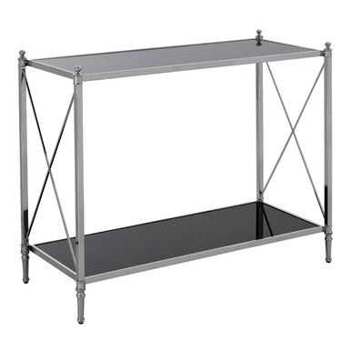 Black Mirrored Glass Two-Tier Console Table with Silver Nickel Finish Frame, Hoffmann