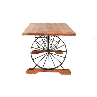Rose Gold Solid Acacia Wood Dining Table with Bow-Shaped Inlay, Nandri