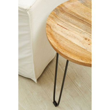 Brown Acacia Wood Cross Section Top Tripod Base Side Table | Nandri