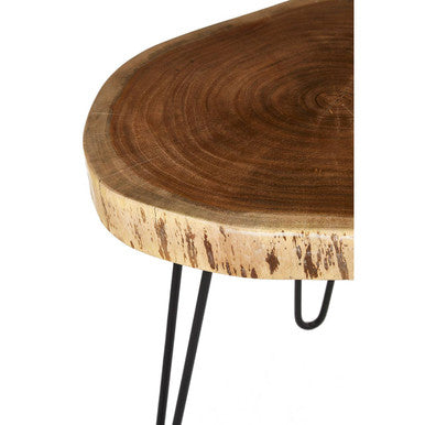 Brown Acacia Wood Cross Section Top Tripod Base Side Table | Nandri