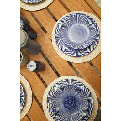 Brown Slatted Teak Wood Dining Table with Nickel Finish Hairpin Legs | Nandri