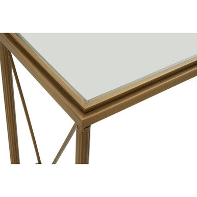 Gold Antique Effect Console Table with Cross End Design and Two-Tier Glass Shelves, Axis