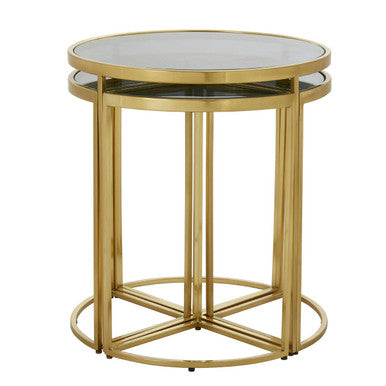 Black Tinted Glass Top 5 Piece Nesting Tables with Gold Finish Frames | Axis