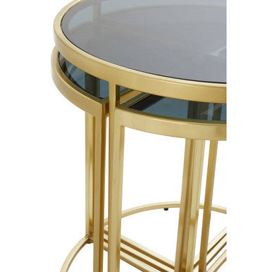 Black Tinted Glass Top 5 Piece Nesting Tables with Gold Finish Frames | Axis