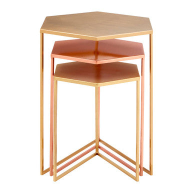 Assorted Gold Brass Bronze Set of 3 Nesting Tables with Iron Frames | Templar