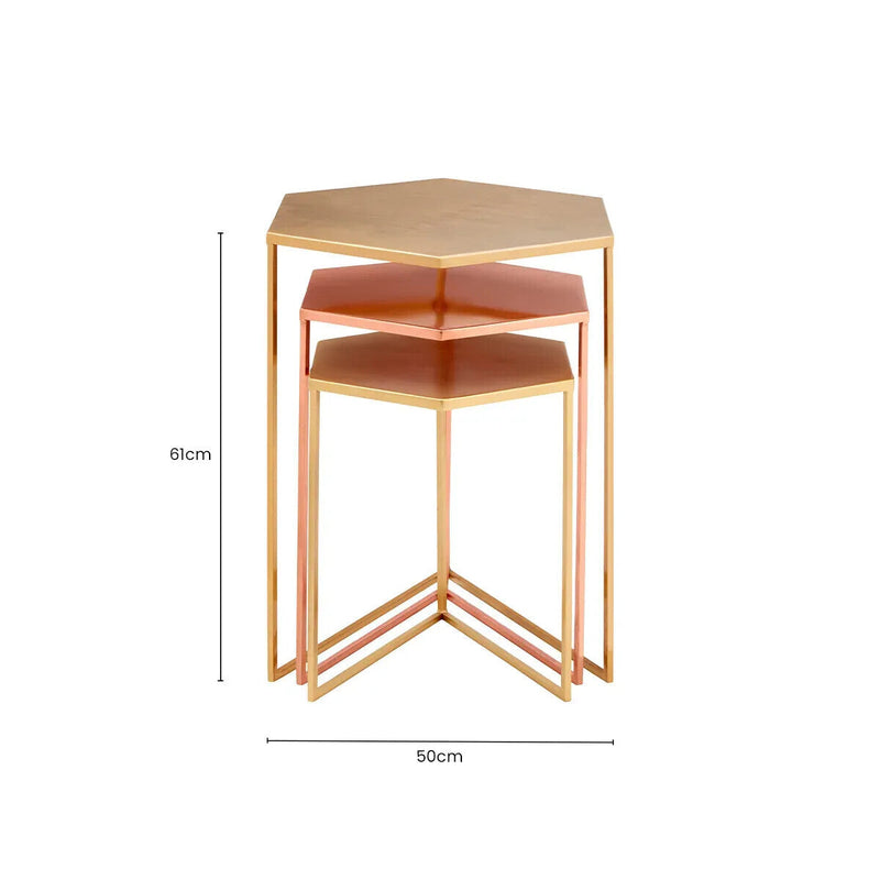 Assorted Gold Brass Bronze Set of 3 Nesting Tables with Iron Frames | Templar